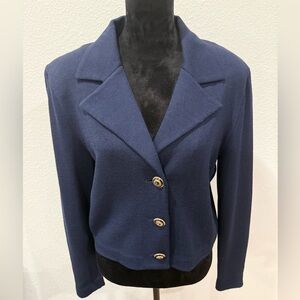 St. John Separates Navy Santana Knit Jacket Gold Logo Buttons Size L
